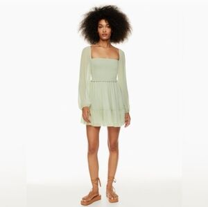 Aritzia x Wilfred Sage Green Tempest Mini Dress Size Medium Chiffon Lightweight